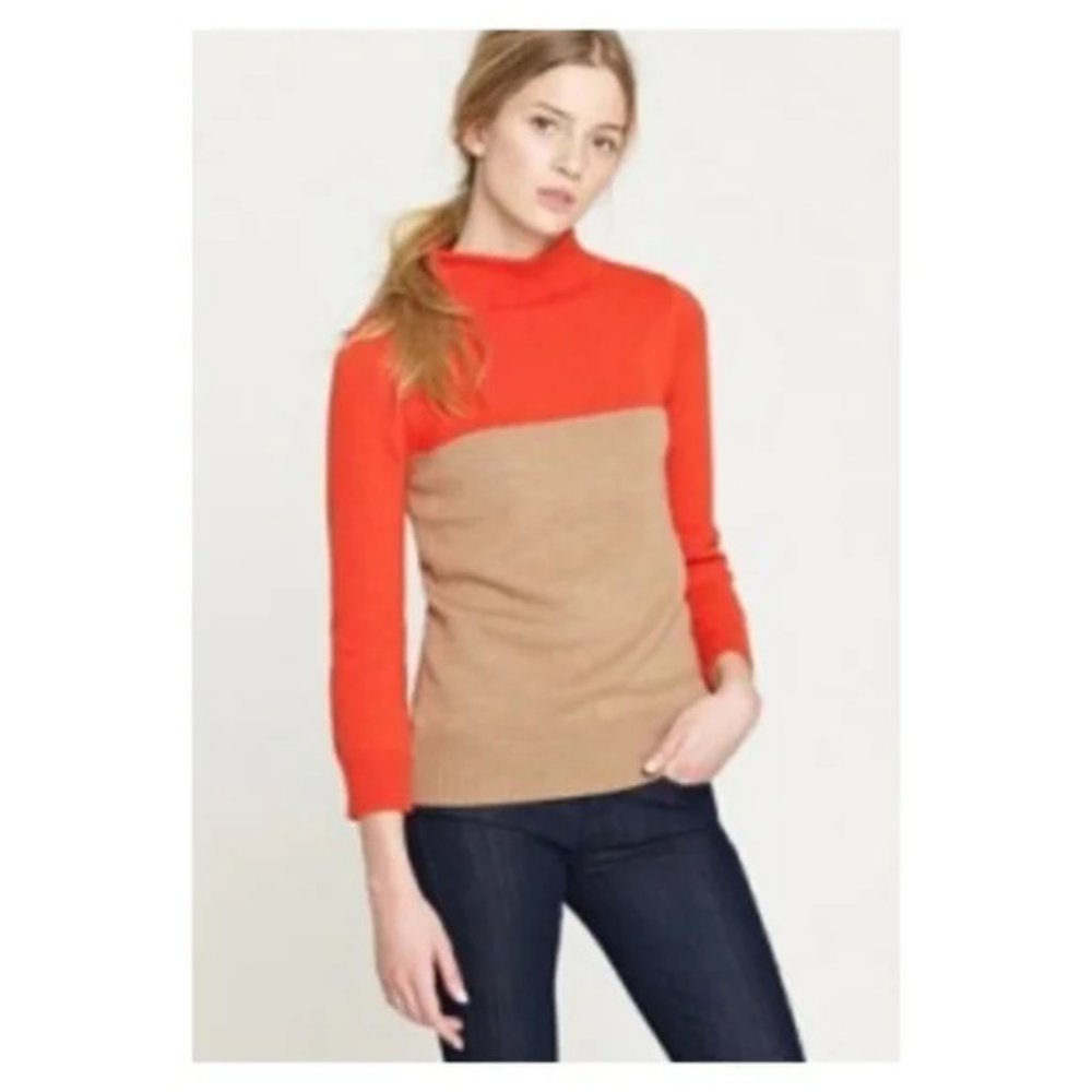 J Crew Merino Wool Colorblock Minimalist Mockneck Sweater Small